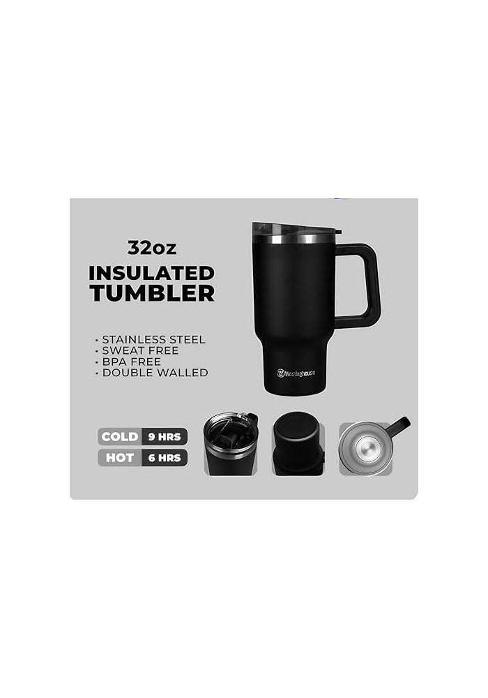 Westinghouse USA 32oz/946ml Double-Wall Stainless Steel Insulated Tumbler | BPA-Free Reusable Cup for Coffee, Water, Iced Tea & More | 6 hrs Hot & 9 hrs Cold | Ideal for Indoor & Outdoor Use | Black - Image 3