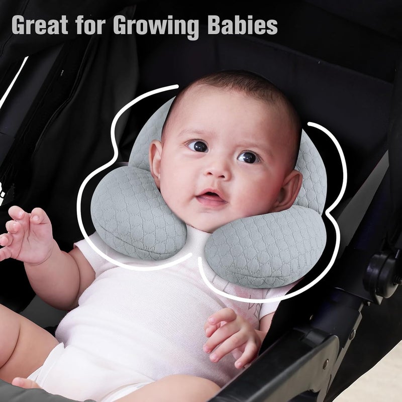 KAKIBLIN Baby Travel PillowUpgraded Baby Neck Pillows for Car SeatBaby Support PillowInfant Neck Pillow for Toddler Head and NeckNewborn Head Support for Car SeatPushchair Grey - Image 4