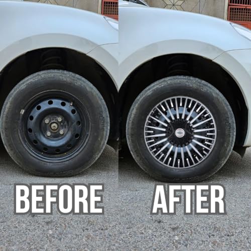 PRIGAN 14 Inch Universal Black Silver Wheel Cover/Cap for All 14 Inch Cars (Size 14 Inch) (Set of 4 Pcs) (Press Fitting) Model- Acura REV 14 - Image 3