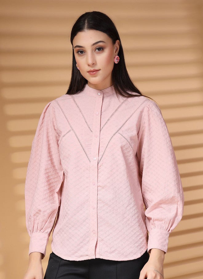 PlusS Pink Textured Casual Shirt for Women - Image 1
