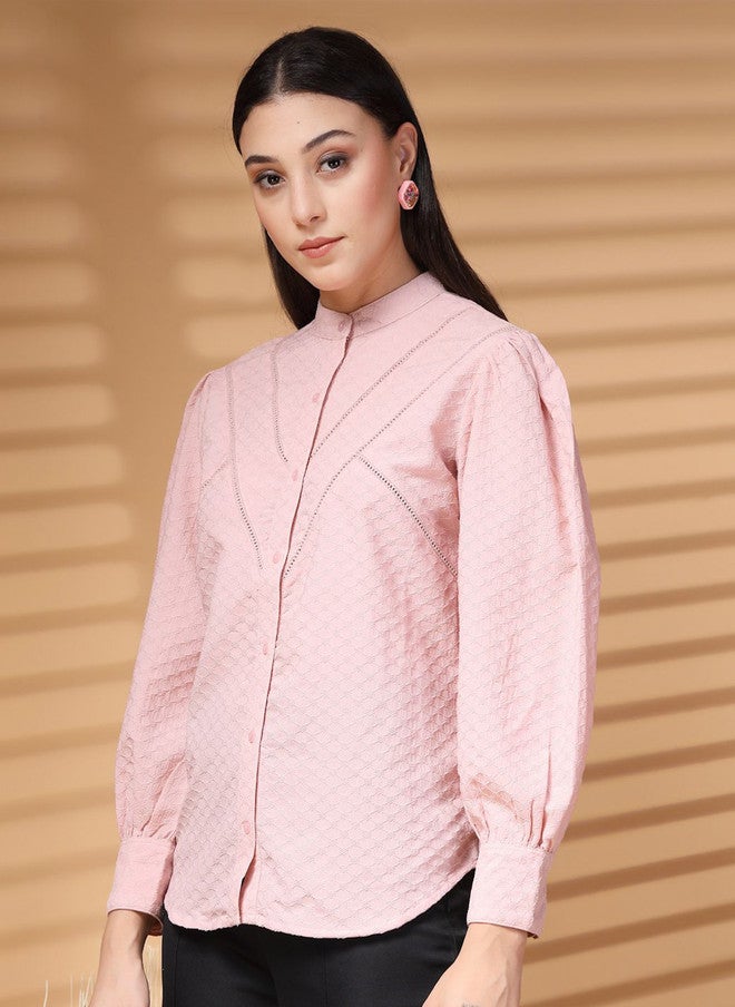 PlusS Pink Textured Casual Shirt for Women - Image 4