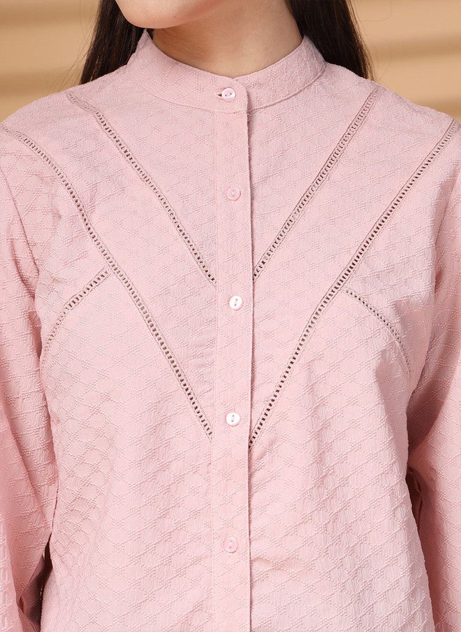 PlusS Pink Textured Casual Shirt for Women - Image 2