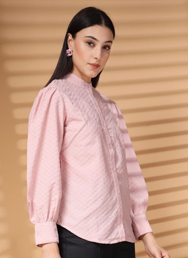PlusS Pink Textured Casual Shirt for Women - Image 3
