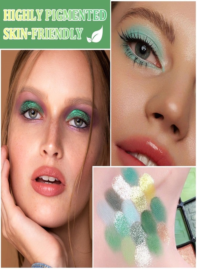LJYBoBin Green Eyeshadow Palette Makeup,16 Colors Highly Pigmented Long Lasting Waterproof Glitter Eye Shadow Plattet,Blendable Forest Green Yellow Colorful Matte Eyeshadow Makeup Palette for Women - Image 4