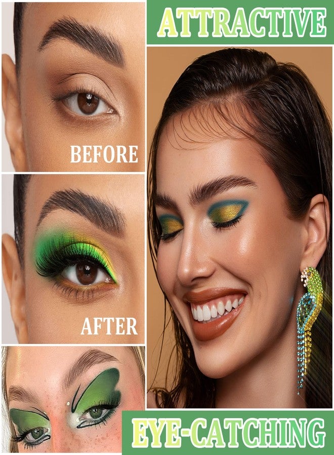 LJYBoBin Green Eyeshadow Palette Makeup,16 Colors Highly Pigmented Long Lasting Waterproof Glitter Eye Shadow Plattet,Blendable Forest Green Yellow Colorful Matte Eyeshadow Makeup Palette for Women - Image 3