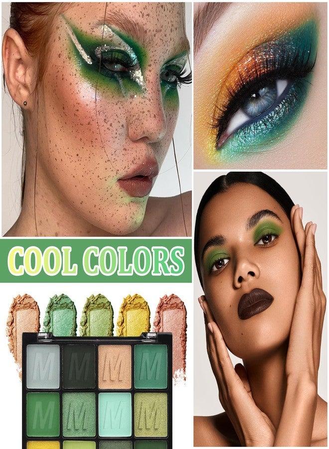 LJYBoBin Green Eyeshadow Palette Makeup,16 Colors Highly Pigmented Long Lasting Waterproof Glitter Eye Shadow Plattet,Blendable Forest Green Yellow Colorful Matte Eyeshadow Makeup Palette for Women - Image 2