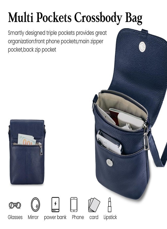 بيفن حقائب كروس صغيرة من الجلد الطبيعي للنساء من بيفن، حقائب يد نسائية للهواتف المحمولة مزودة بفتحات لبطاقات RFID، لون أزرق داكن، صغيرة - Image 5