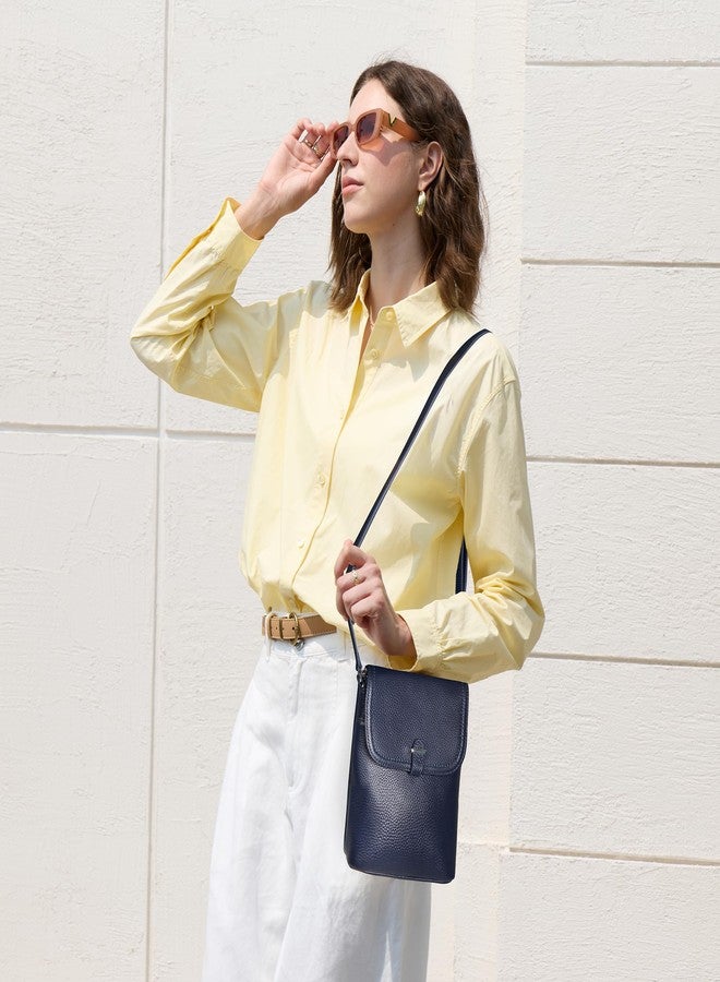 بيفن حقائب كروس صغيرة من الجلد الطبيعي للنساء من بيفن، حقائب يد نسائية للهواتف المحمولة مزودة بفتحات لبطاقات RFID، لون أزرق داكن، صغيرة - Image 2