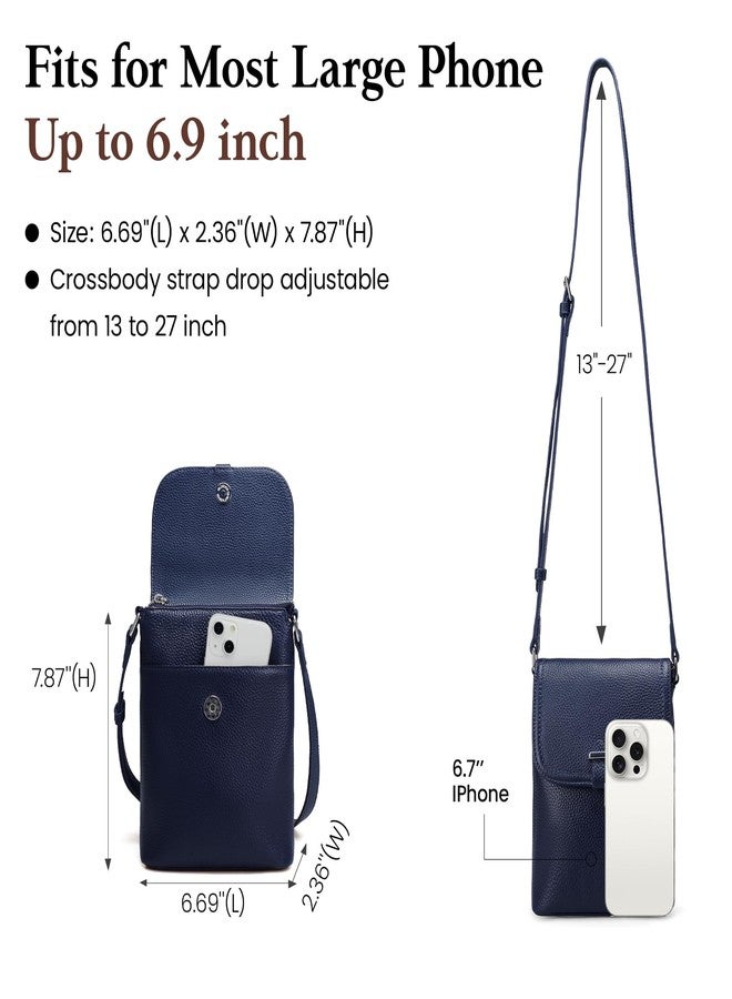 بيفن حقائب كروس صغيرة من الجلد الطبيعي للنساء من بيفن، حقائب يد نسائية للهواتف المحمولة مزودة بفتحات لبطاقات RFID، لون أزرق داكن، صغيرة - Image 4