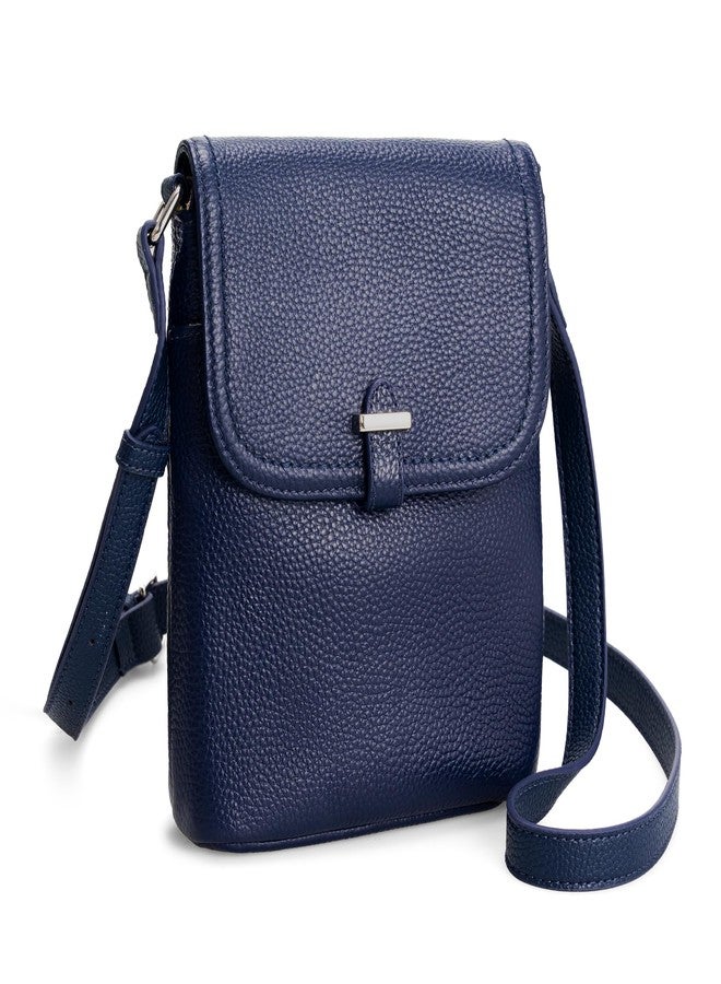 بيفن حقائب كروس صغيرة من الجلد الطبيعي للنساء من بيفن، حقائب يد نسائية للهواتف المحمولة مزودة بفتحات لبطاقات RFID، لون أزرق داكن، صغيرة - Image 1