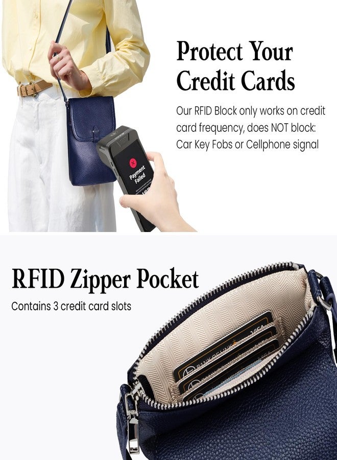بيفن حقائب كروس صغيرة من الجلد الطبيعي للنساء من بيفن، حقائب يد نسائية للهواتف المحمولة مزودة بفتحات لبطاقات RFID، لون أزرق داكن، صغيرة - Image 3