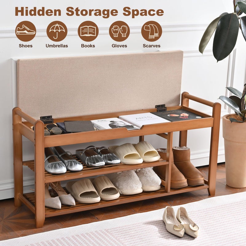 Homman 39.4in Shoe Bench with Coat Rack, 3-Tier Bamboo Entryway Bench Hall Tree Shoe Rack Holds Up to 330lb for Bedroom Hallyway - Image 5