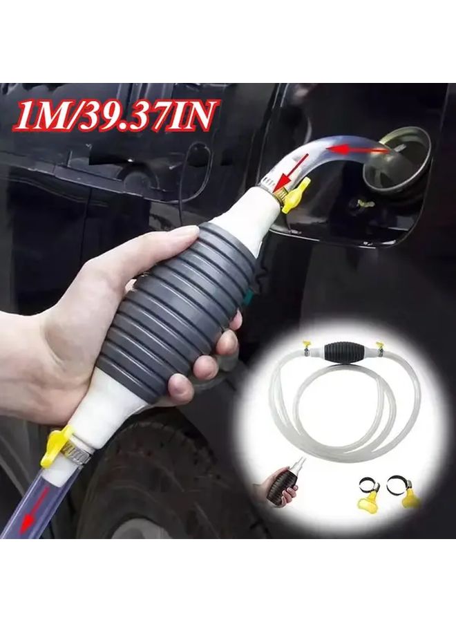 1 Set Manual Fuel Transfer Pump With 39.37 Inch Tube Air Bag And Clamp Portable Hand Siphon Pump With Flexible PVC Hose Ideal For Gasoline Oil And Fuel Extraction No Electricity Required Manual Operation Durable Construction - Image 1