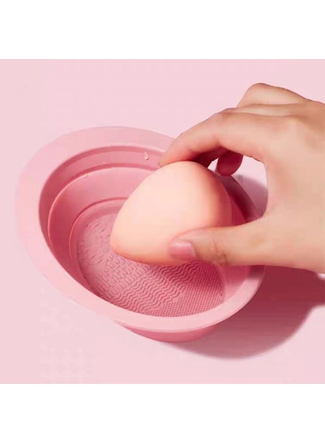 Woosh Makeup Brush Cleaning bowl, Silicone Makeup Brush Cleaning Mat, Cosmetic Brush Cleaner, Foldable Brush Cleaning Pad, Suitable for Makeup Brush, Makeup Sponge, Powder Puff 2 Pack (Green&Pink) - Image 2