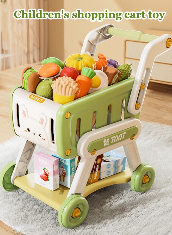 Simulated shopping cart toys, Children's handcart shopping toys, Simulated shopping cart, Fun accessories, Fruits and Vegetables, Snack box, Role playing toys, Children's toys (green)  - Image 1