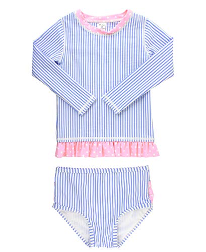 RuffleButts Girls Periwinkle Seersucker Long Sleeve Rash Guard Bikini 3T - Image 1