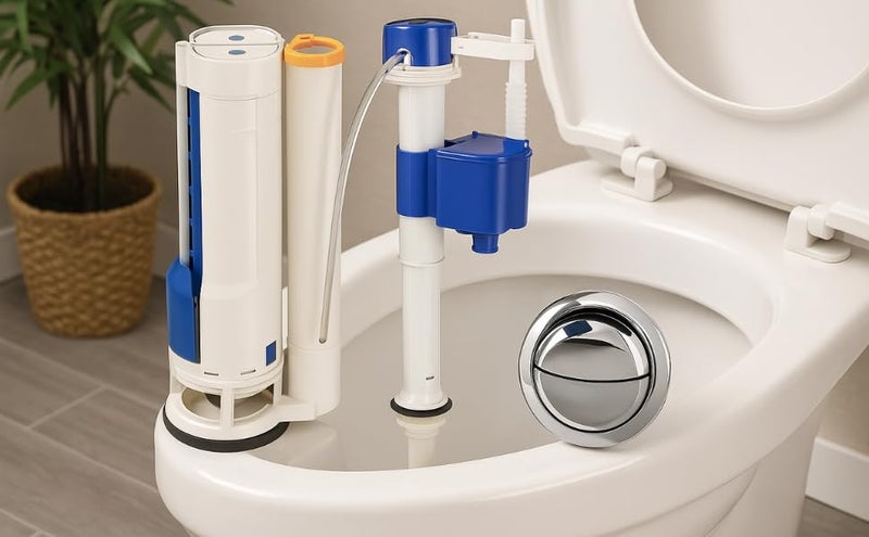 Metwin Single Piece Water-Saving Toilet Repair Kit Western Toilet Accessories Items Flush Tank Spare Parts - Dual Flush and Adjustable Fill Valve - Siphon (8 Inch 2 Pc Cistern Fitting Toilet kit) - Image 3