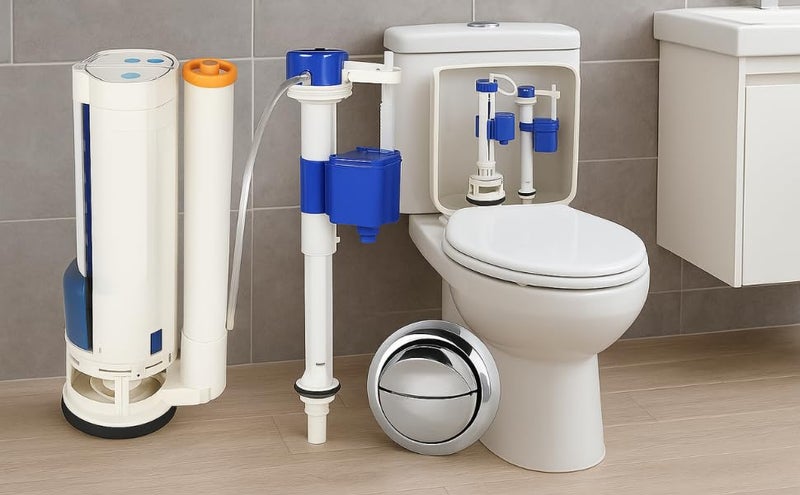 Metwin Single Piece Water-Saving Toilet Repair Kit Western Toilet Accessories Items Flush Tank Spare Parts - Dual Flush and Adjustable Fill Valve - Siphon (8 Inch 2 Pc Cistern Fitting Toilet kit) - Image 5