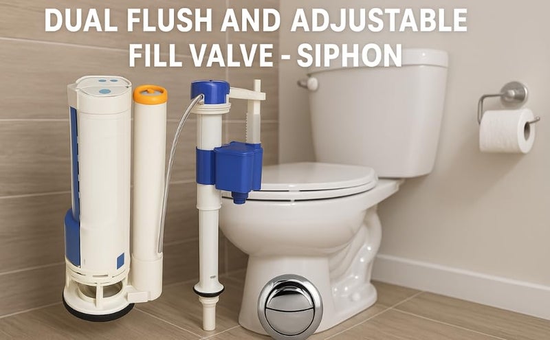 Metwin Single Piece Water-Saving Toilet Repair Kit Western Toilet Accessories Items Flush Tank Spare Parts - Dual Flush and Adjustable Fill Valve - Siphon (8 Inch 2 Pc Cistern Fitting Toilet kit) - Image 4