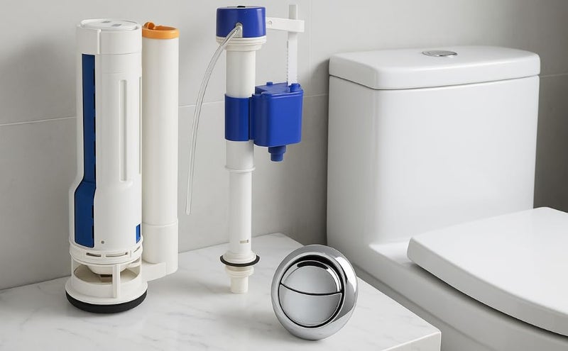 Metwin Single Piece Water-Saving Toilet Repair Kit Western Toilet Accessories Items Flush Tank Spare Parts - Dual Flush and Adjustable Fill Valve - Siphon (8 Inch 2 Pc Cistern Fitting Toilet kit) - Image 2