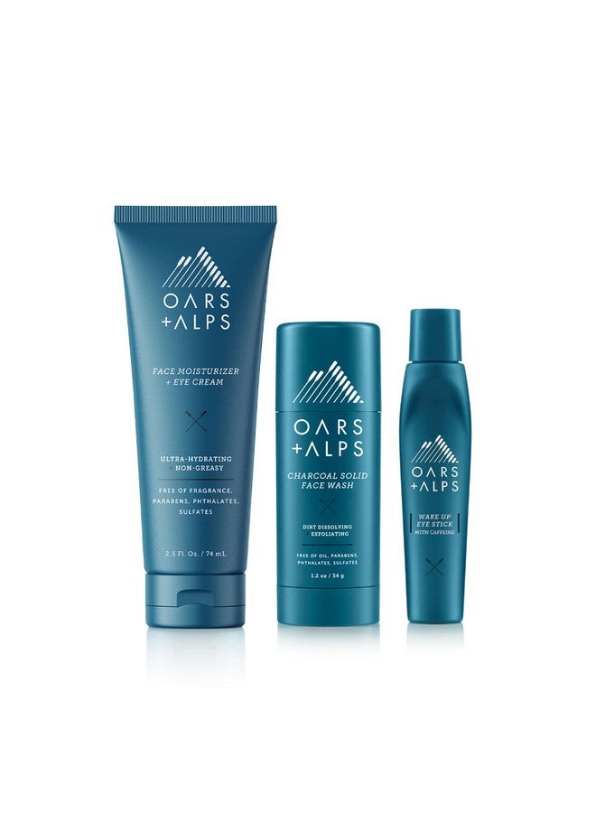 Oars + Alps Men's Skin Care Kit, Gift Set Includes Face Wash, Eye Roller, and Moisturizer, Vegan and Gluten Free, Travel Size & TSA Approved, 3 Items Total - Image 1