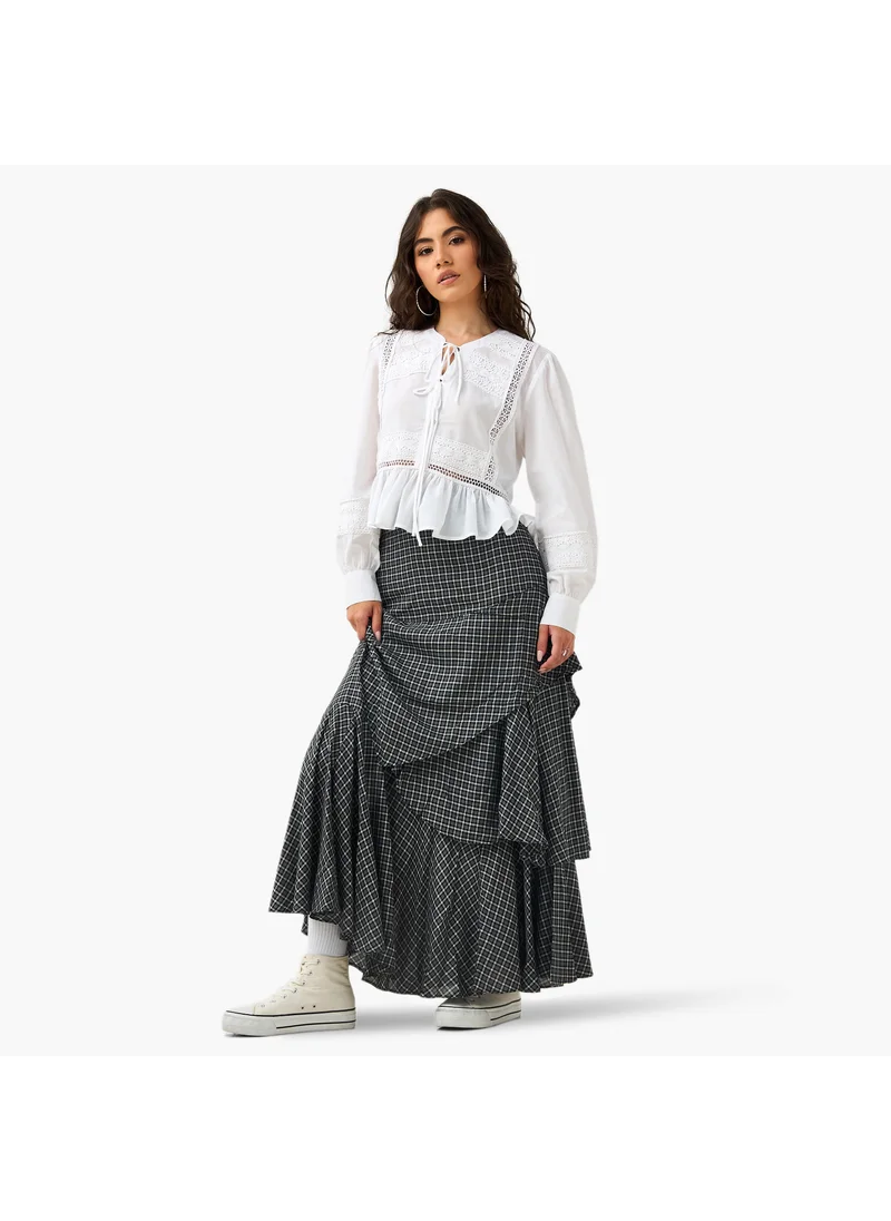 لي كوبر Lee Cooper Checked Layered Maxi Skirt with Semi-Elasticated Waist