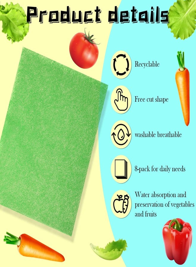 Poen 8 Pcs Fruit and Veggie Life Extender Liner 12 x 15 Inch Sponge Fridge Shelf Mat Green Washable Refrigerator Liners Fridge Drawer Pads Liner, Extends Life of Your Produce and Keep Food Fresh - Image 3