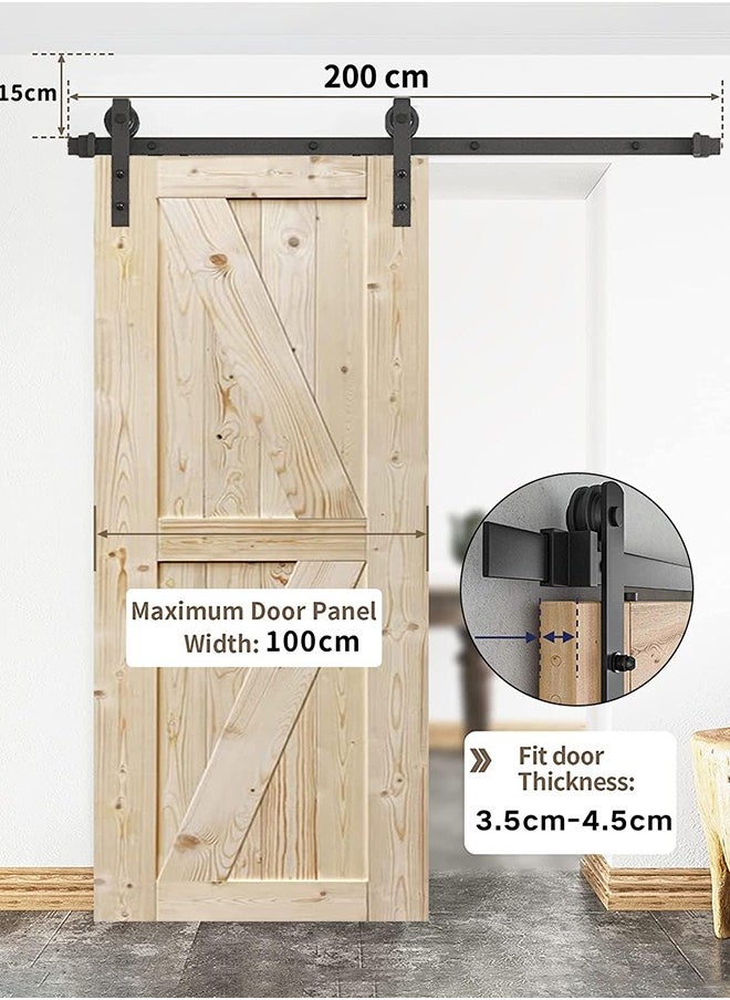 Garlo - 200cm Heavy Duty Sturdy Sliding Barn Door Hardware Kit -Smoothly and Quietly -Easy to install -Includes Step-By-Step Installation Instruction Fit 91cm-100cm Wide Door Panel - Image 1