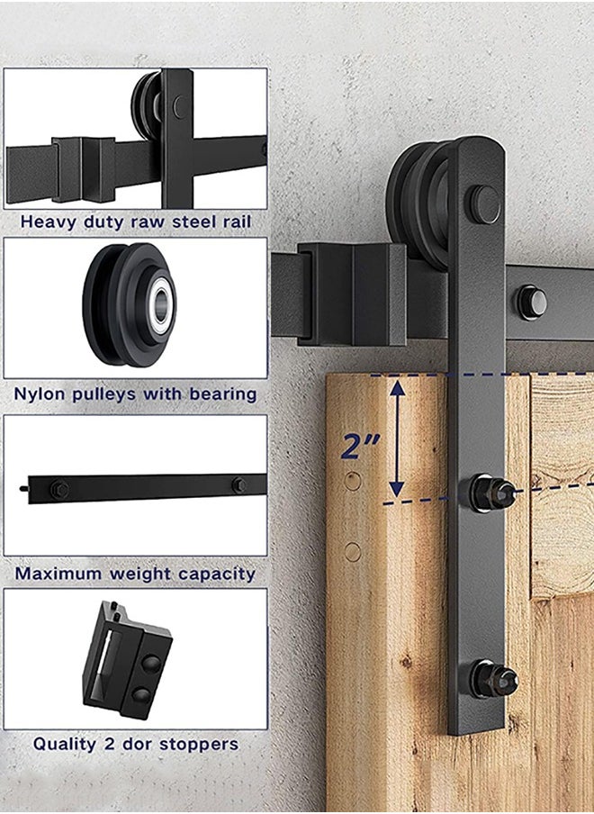 Garlo - 200cm Heavy Duty Sturdy Sliding Barn Door Hardware Kit -Smoothly and Quietly -Easy to install -Includes Step-By-Step Installation Instruction Fit 91cm-100cm Wide Door Panel - Image 1