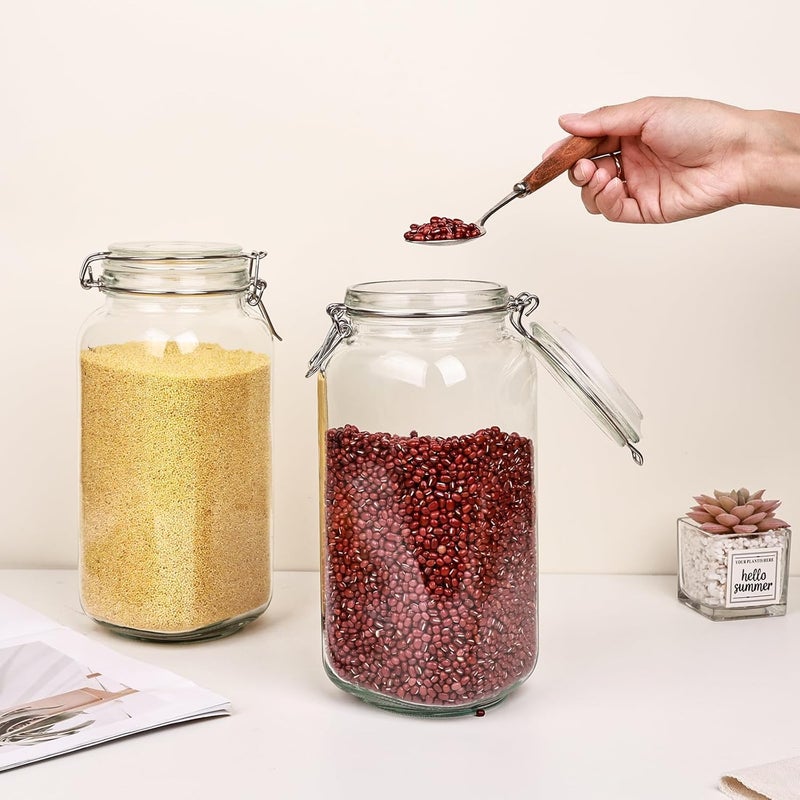 Femora Glass Jar, Kitchen Storage Jar, Round Jars, Airtight Steel Lid, 2100 ML, Pack of 2 - Image 2