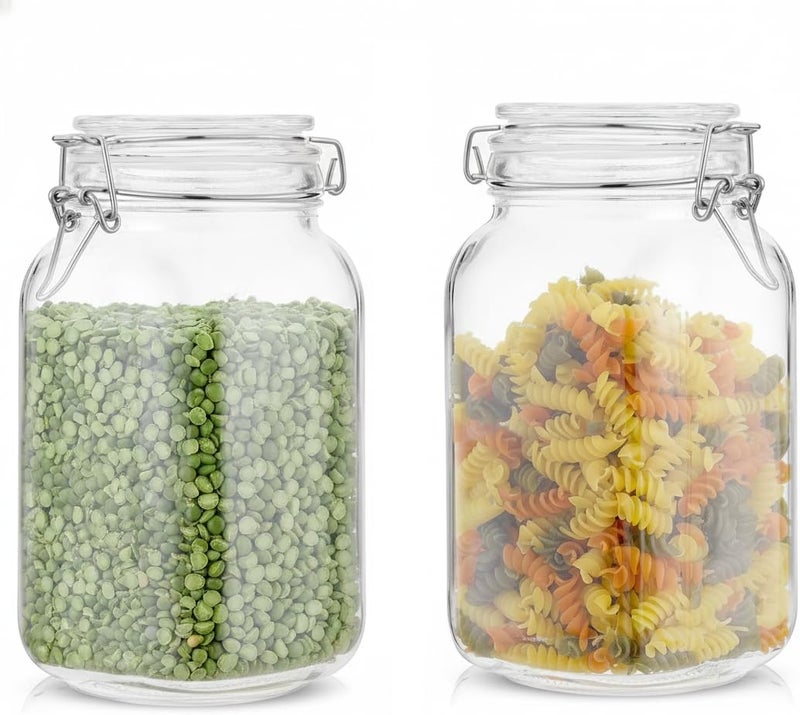 Femora Glass Jar, Kitchen Storage Jar, Round Jars, Airtight Steel Lid, 2100 ML, Pack of 2 - Image 1