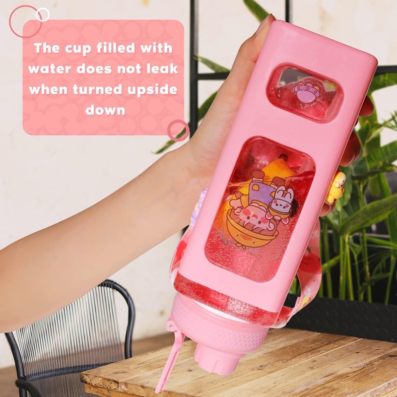 fufeisi Kawaii Water Bottle for Girls,Cute Kids Water Bottles with Straw,700ml Portable LeakProof Bottle With Adjustable Shoulder Strap for School - Image 5