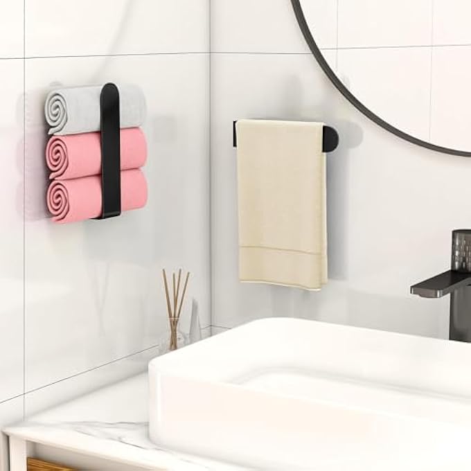 حامل مناشف يدوية من قطعتين، حامل مناشف ذاتية اللصق، حامل مناشف يدوية للحمام، حلقة منشفة من الفولاذ المقاوم للصدأ، تلتصق بالحائط لخزانة المطبخ والدش - Image 2