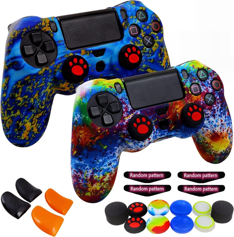 Oiokew غطاء سيليكون ليد تحكم PS4، قطعتان غطاء واقٍ مانع للانزلاق مع 10 مقابض عصا تحكم، زوجان L2 R2، 4 قطع شريط ضوء LED ليد تحكم بلاي ستيشن 4/سليم/برو ديوال شوك 4 اللاسلكي جودة مضادة لرطوبة التآكل - Image 1