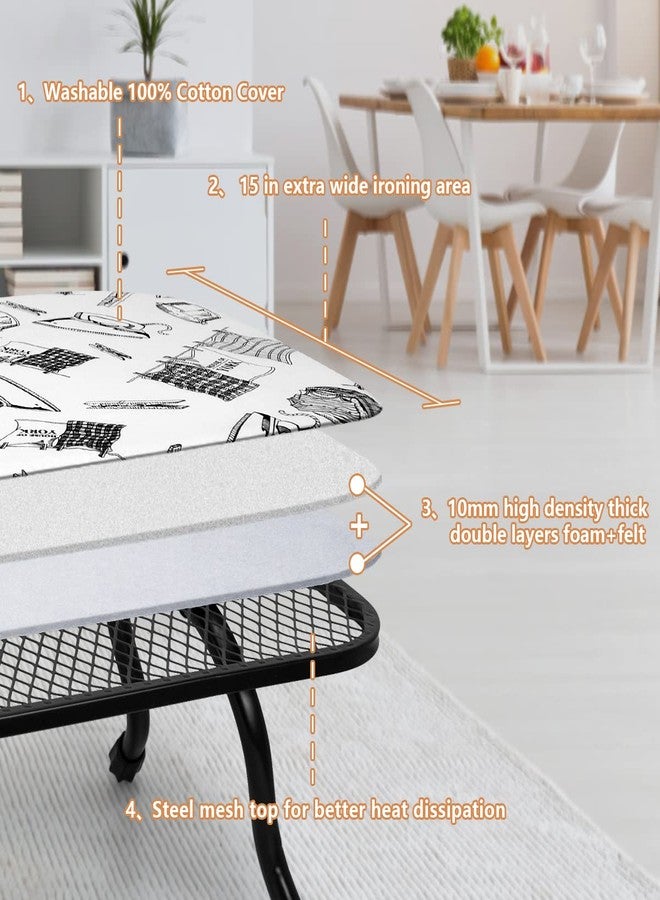 Duwee 15"x30" Table Top Ironing Board Extra Wide with Anti-Rust Hanging Hook and Removable Washable Cotton Cover, Steel Mesh Top Ironing Boards with 10mm Thicken Double Layers Feltpad and Foam,White - Image 2