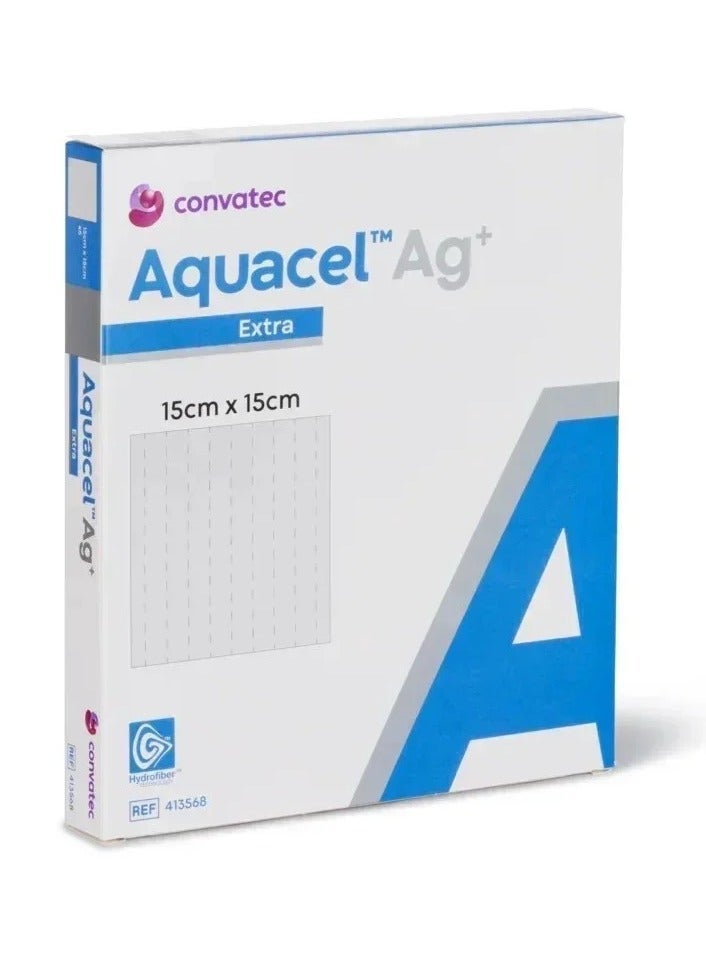 كونفاتيك ضمادات أكواسيل إيه جي بلس إكسترا (Aquacel Ag+ Extra) من كونفاتيك - ضمادة جروح فضية مضادة للميكروبات والبيوفيلم، مقاس 15×15 سم، عبوة 5 ضمادات - Image 1