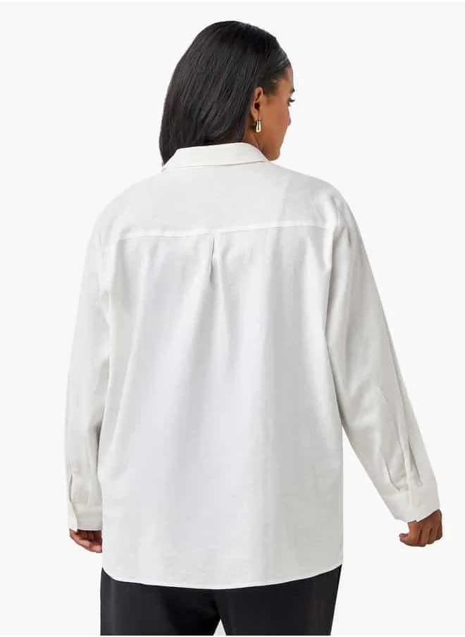  أولا بوبكن Plus Size Ulla Popken Regular Fit Linen Blend Shirt with Long Sleeves