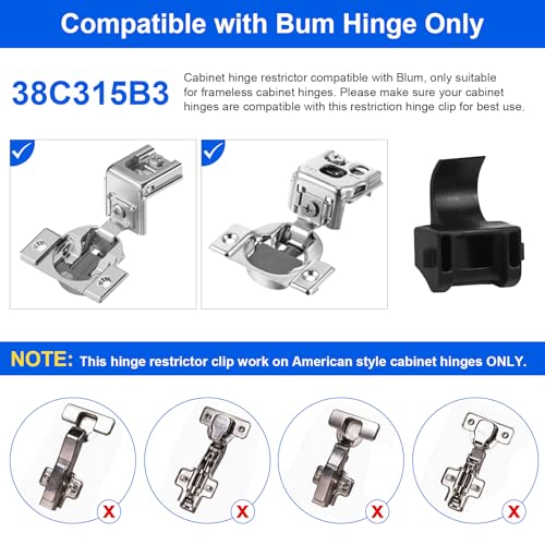 LEWEREST 50 PCS Cabinet Hinge Restrictor 38C315B3 for Blum, 86 Degree Opening Angle Restriction Hinges Clip for Soft Close Hinge Limiter Clips for Kitchen Cabinets Door, Compatible with Blumotion Compact Hinge - Image 2