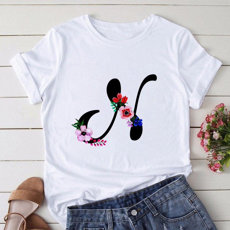 [Hair On The Day] T-Shirt Women'S Short-Sleeved Printed Butterfly Letter Large Size T-Shirt 26 English Women'S Wear - Image 1