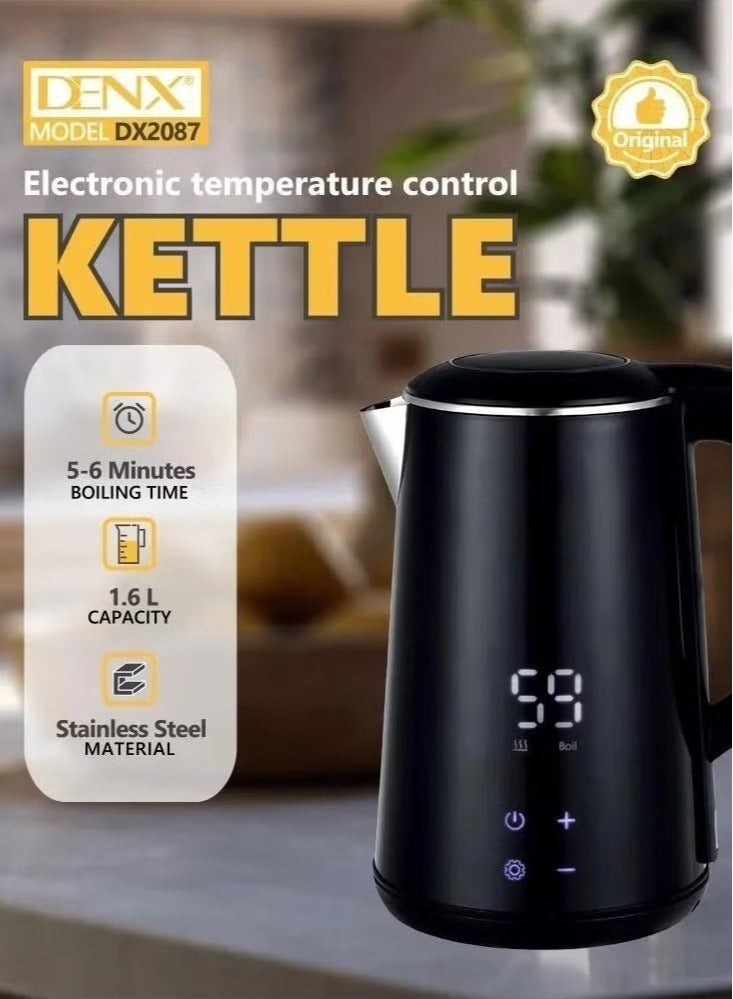 Denx 1.6L Quiet Electric Kettle, Boil-Dry Protection, 1500W - Image 3