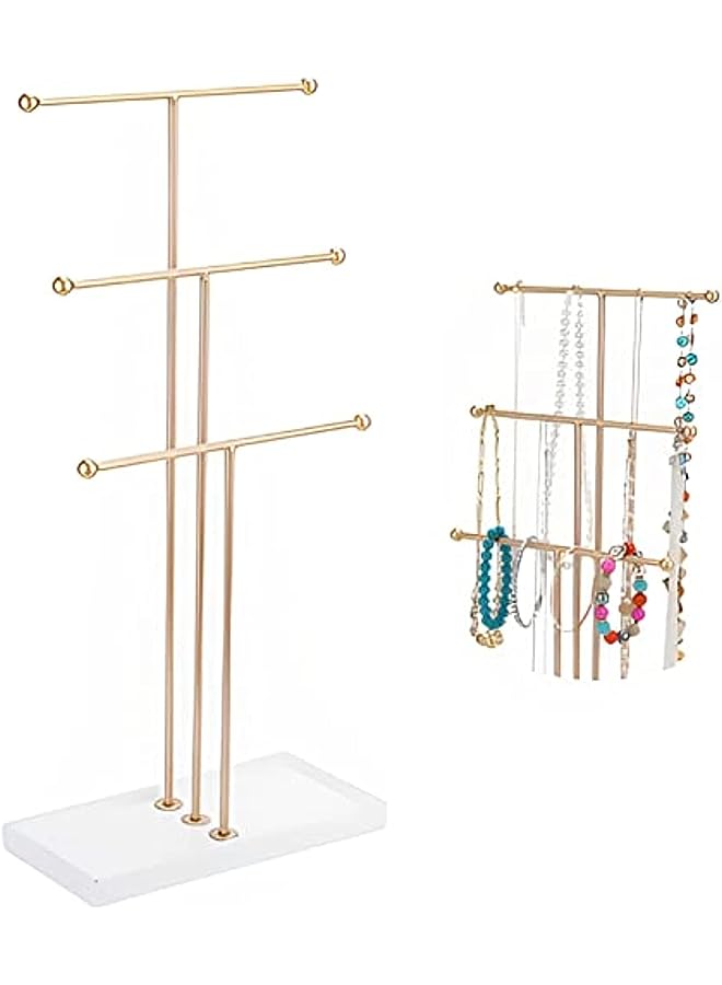 Beauenty Three Tier Trigem Hanging Jewelry T Shaped Display Rack,layered Jewelry Rack Organizers For Necklaces,Bracelets, Rings, Organizers Trays With Bases Display Holder Tiered - Image 1