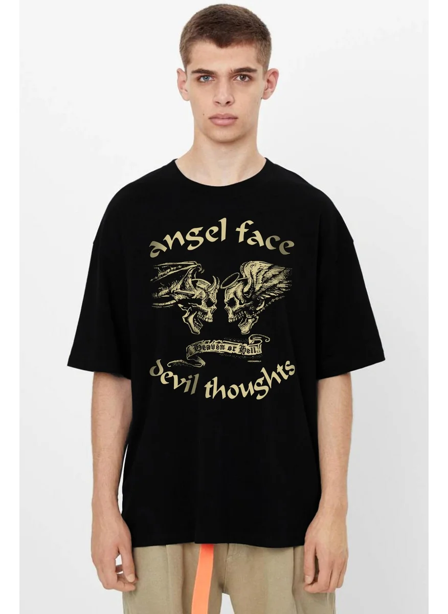 Rock&Roll Angel Devil Oversize Black Short Sleeve Men's T-Shirt