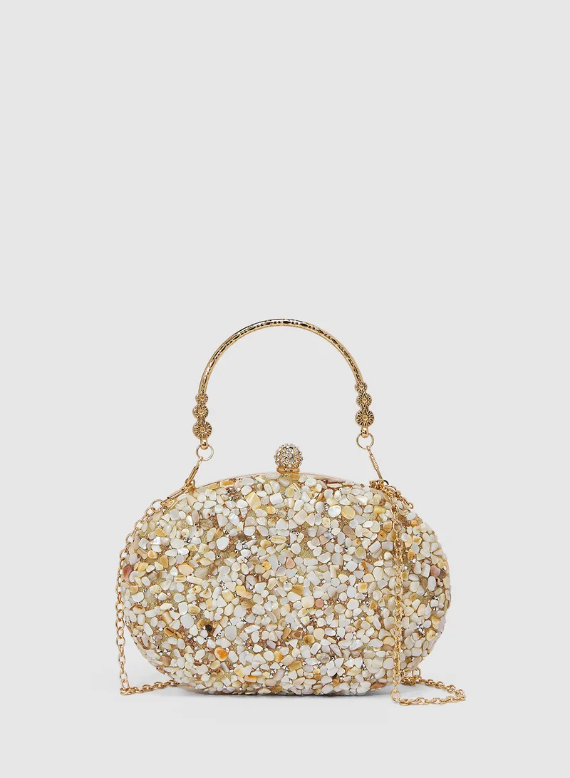 Embellished Handle Detail Clutch
