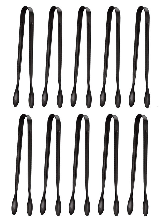 TOUGS 10 Pack Small Ice Tongs Sugar Tongs, Stainless Steel Mini Serving Appetizers Tongs for Party Coffee Tea Wine Bar Kitchen (Black) - Image 1