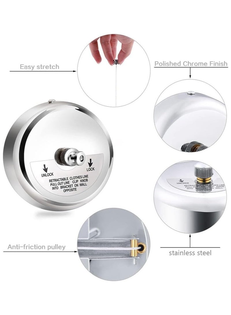 حبل غسيل قابل للسحب، حبل غسيل مثبت على الحائط، سلك سحب قابل للتعديل من الفولاذ المقاوم للصدأ بطول 2.8 متر، مناسب للاستخدام الداخلي والخارجي (غير قابل للصدأ) - Image 4