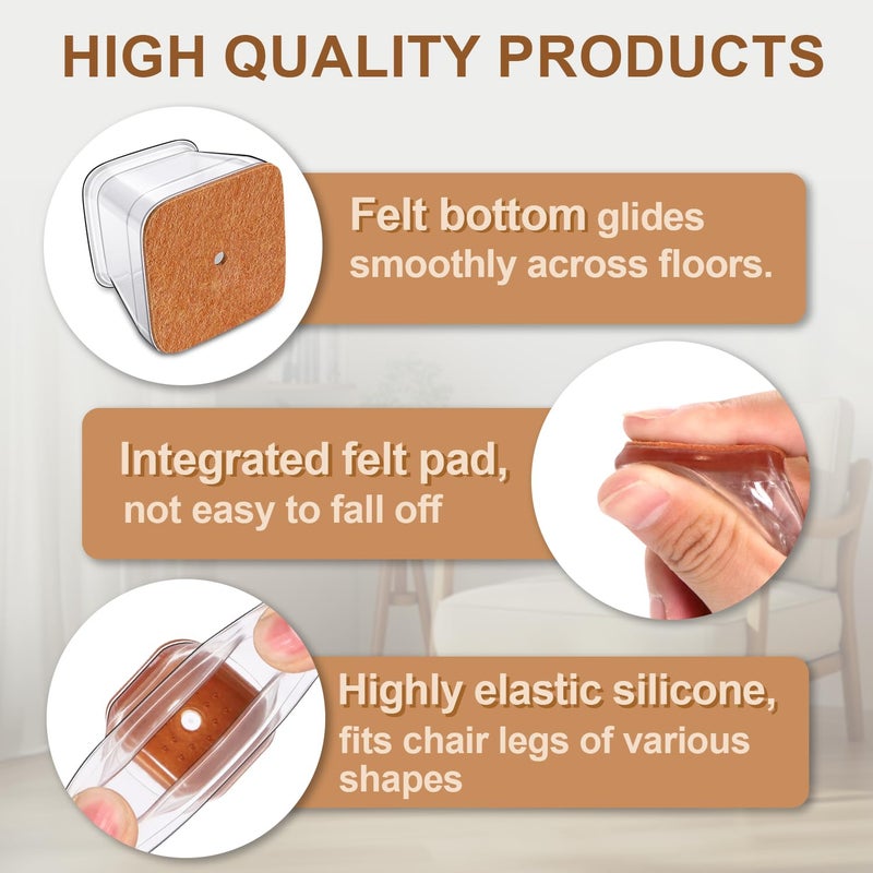TOMHUA 28Pcs Chair Leg Floor Protectors Square For Hardwood Floors Silicone Caps Felt Furniture Pads Covers Clear Chair Sliders, Protect The Floor From Scratches(Fit:1-1/16"" ~ 1-5/8"") - Image 4