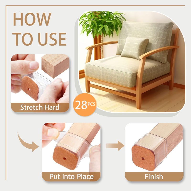 TOMHUA 28Pcs Chair Leg Floor Protectors Square For Hardwood Floors Silicone Caps Felt Furniture Pads Covers Clear Chair Sliders, Protect The Floor From Scratches(Fit:1-1/16"" ~ 1-5/8"") - Image 5