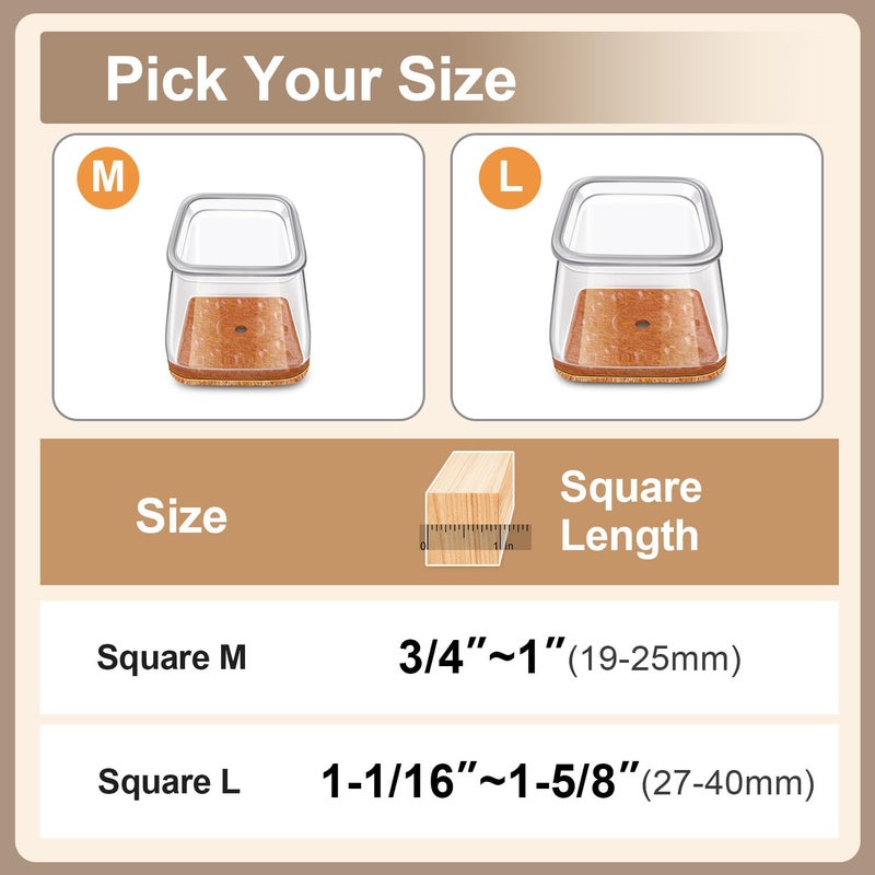 TOMHUA 28Pcs Chair Leg Floor Protectors Square For Hardwood Floors Silicone Caps Felt Furniture Pads Covers Clear Chair Sliders, Protect The Floor From Scratches(Fit:1-1/16"" ~ 1-5/8"") - Image 3
