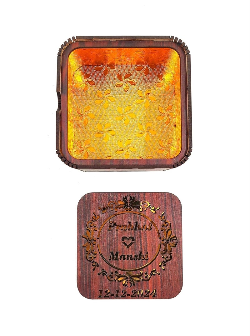MeeCraft Wooden Sweet Box Personalized Gift for Weeding Ceremony Engagement Anniversary Tilak Birthday 10x10x64cm Multicolour - Image 2