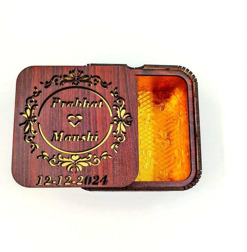 MeeCraft Wooden Sweet Box Personalized Gift for Weeding Ceremony Engagement Anniversary Tilak Birthday 10x10x64cm Multicolour - Image 1